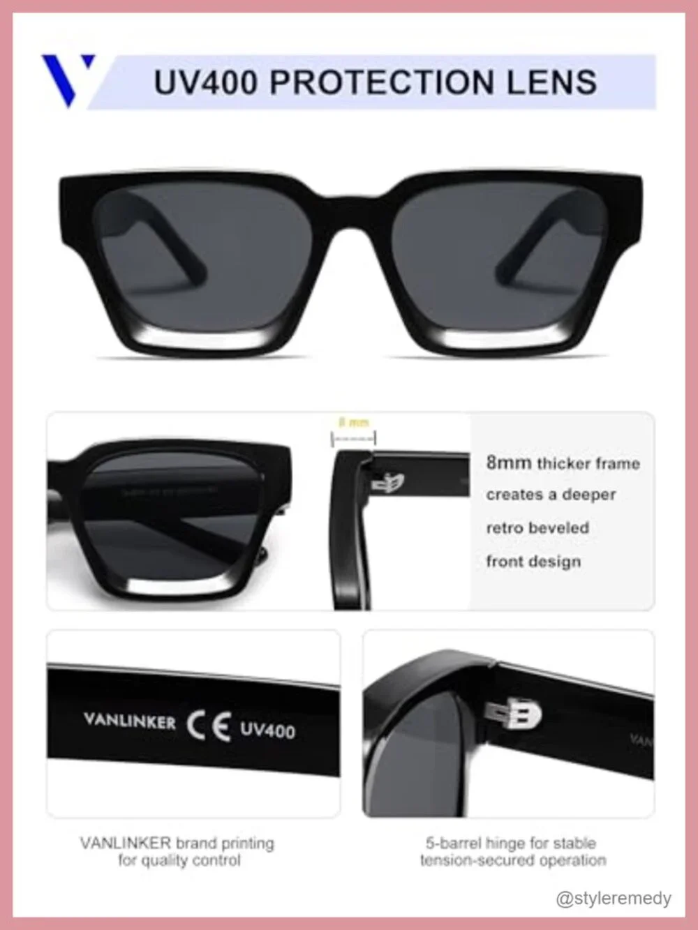 Thick Square Retro Sunglasses UV400 Protection